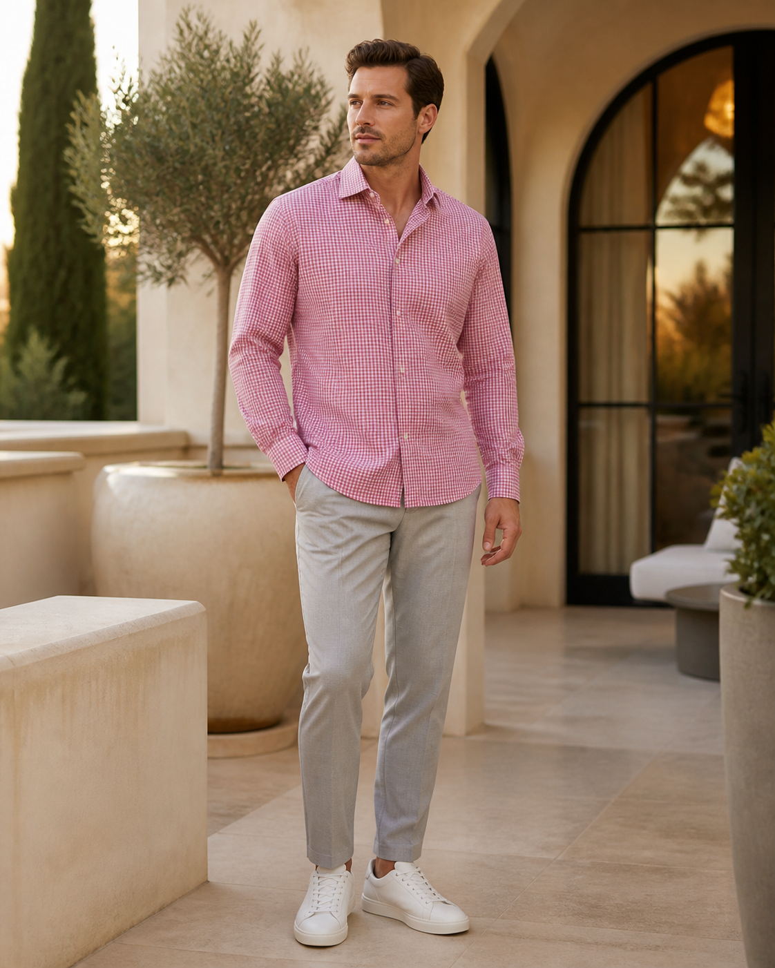Pink Orchid/Raspberry Checkered Pull Over Dress Shirt