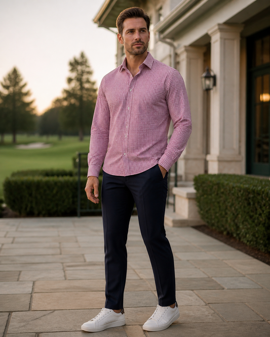Maroon/White Checkered Pull Over Dress Shirt
