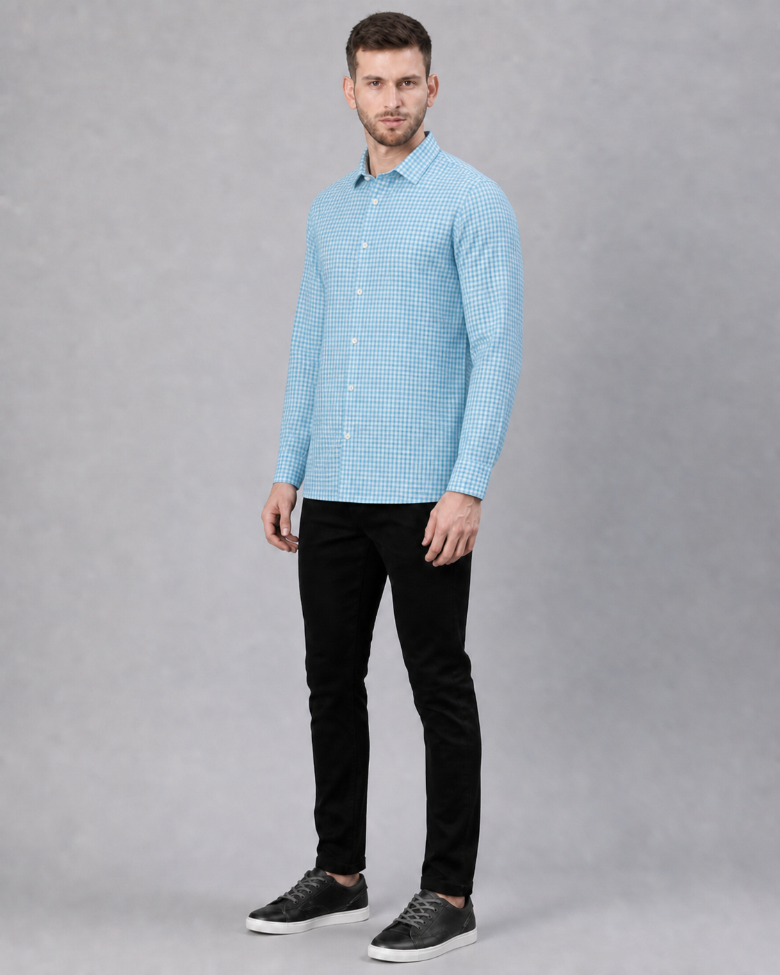 Aqua/Light Aqua Checkered Pull Over Dress Shirt