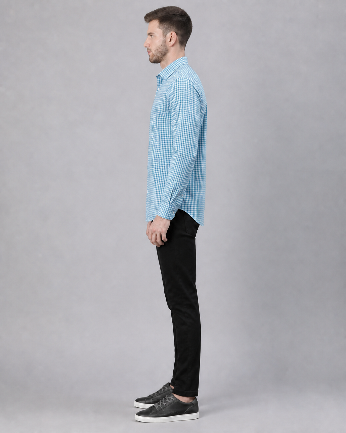 Aqua/Light Aqua Checkered Pull Over Dress Shirt