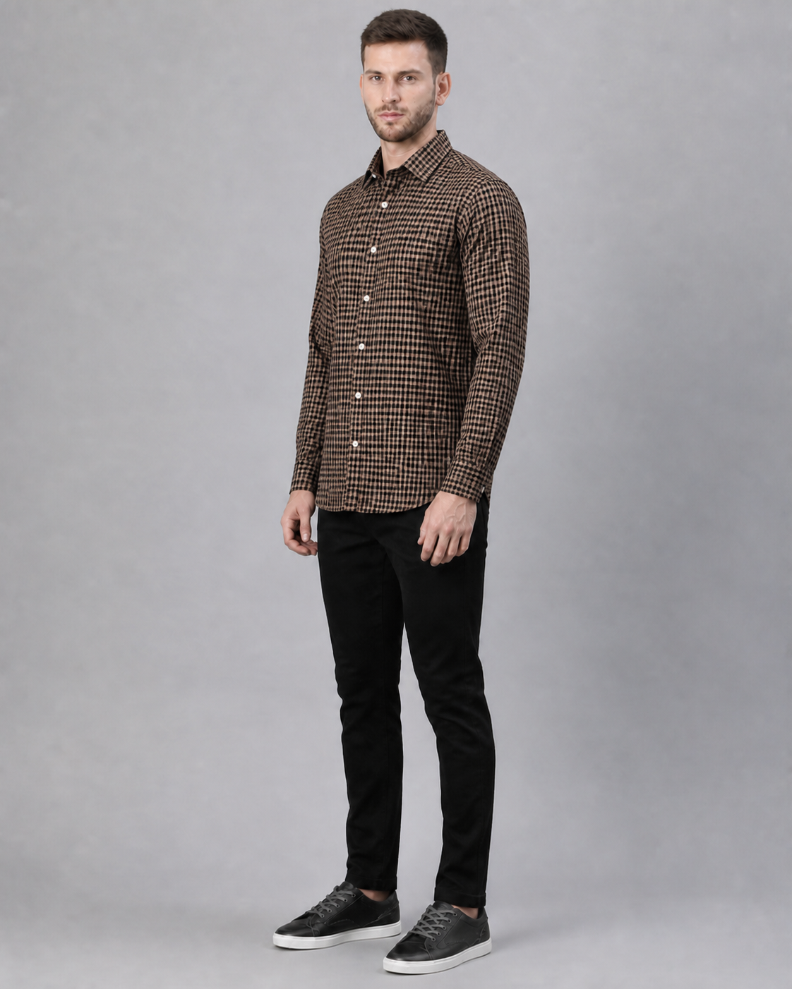 Bark/Caviar Checkered Pull Over Dress Shirt