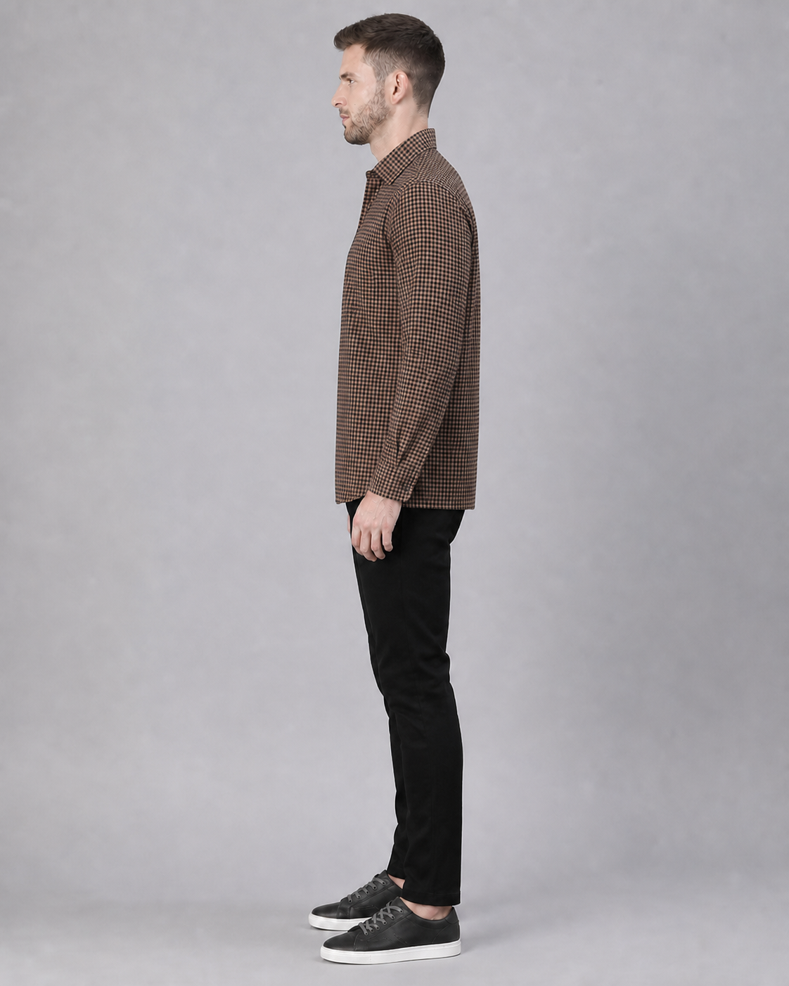 Bark/Caviar Checkered Pull Over Dress Shirt
