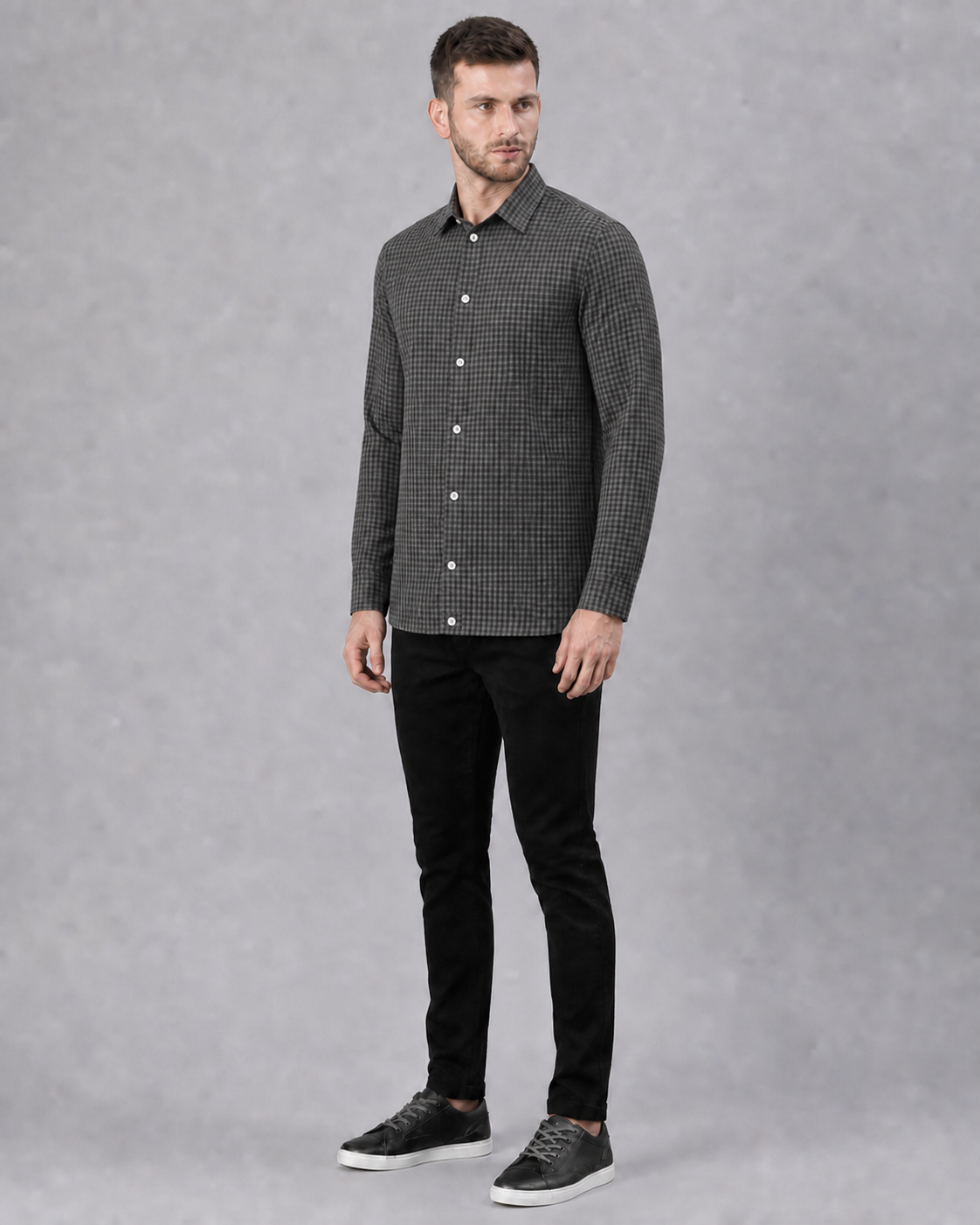 Gunmetal/Caviar Checkered Pull Over Dress Shirt