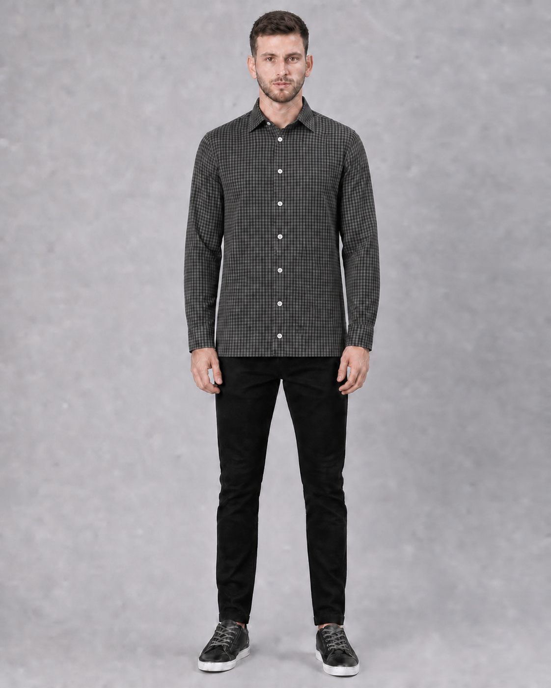 Gunmetal/Caviar Checkered Pull Over Dress Shirt