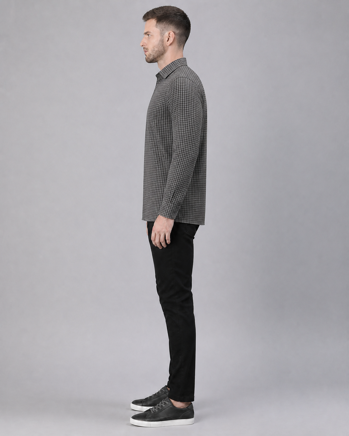 Gunmetal/Caviar Checkered Pull Over Dress Shirt