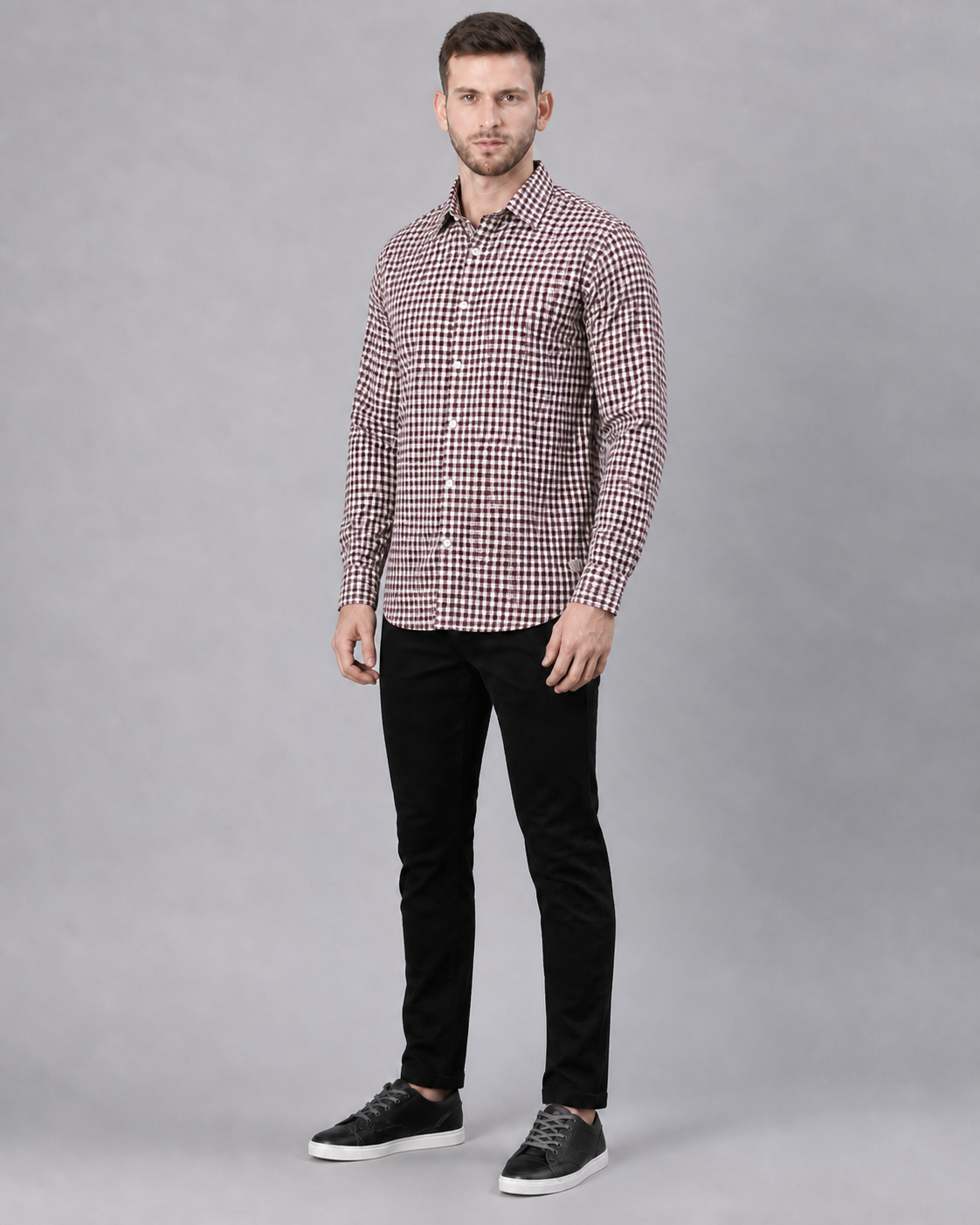 Maroon/White Checkered Pull Over Dress Shirt