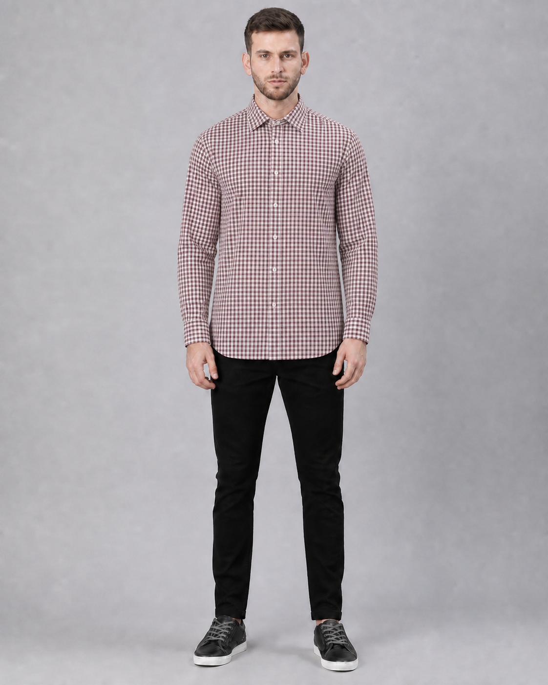 Maroon/White Checkered Pull Over Dress Shirt