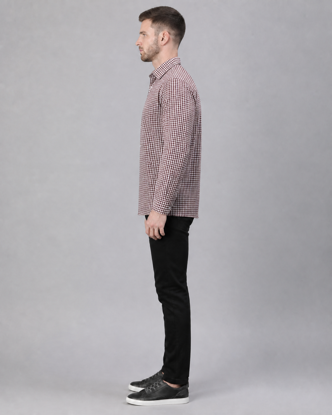 Maroon/White Checkered Pull Over Dress Shirt