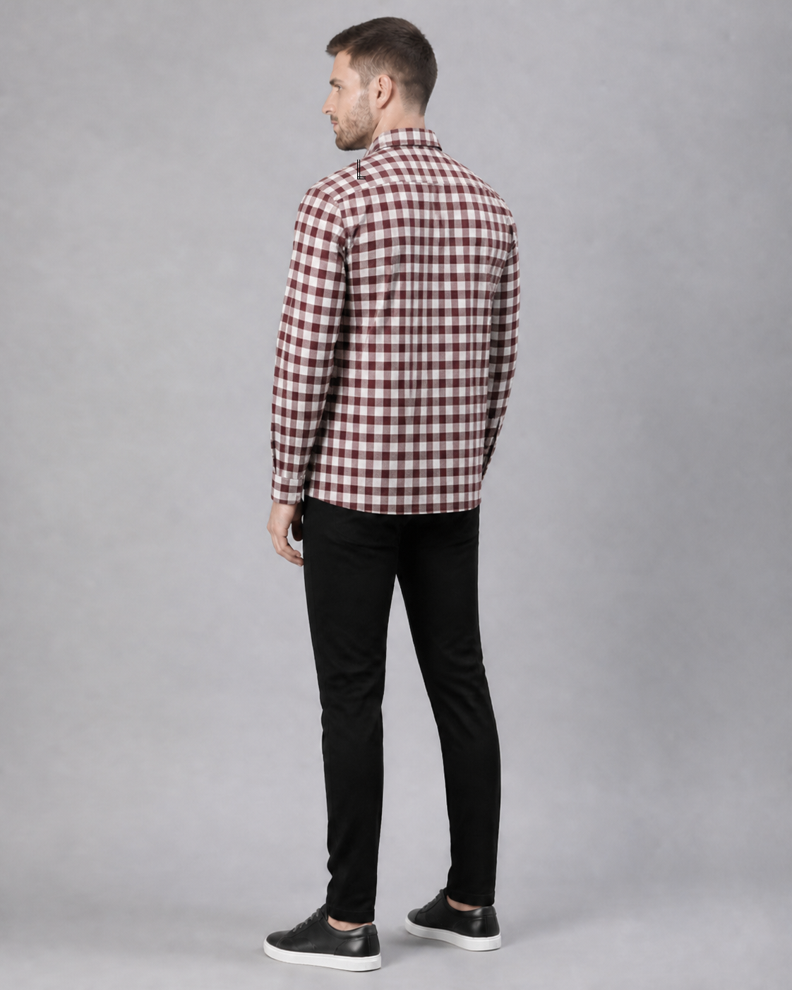 Maroon/White Checkered Pull Over Dress Shirt