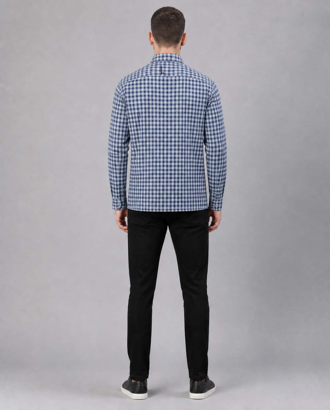 Marine Blue/Light Grey Checkered Pull Over Dress Shirt
